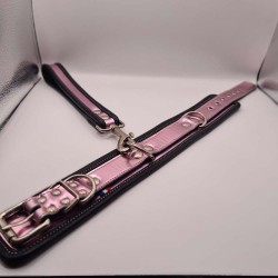 Laisse + collier cuir rose