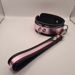 Laisse + collier cuir rose