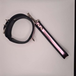 Laisse + collier cuir rose