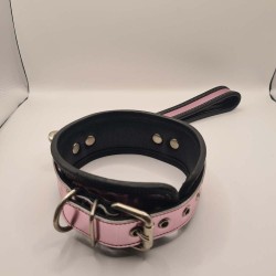 Laisse + collier cuir rose
